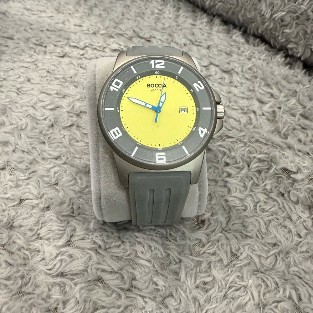 Titanium Yellow Dial Watch with Gray Strap